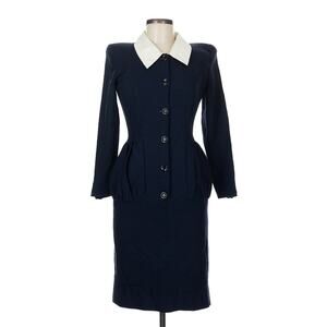 VTG Valentino Black White Collared Long Sleeve Sculpted Midi Dress 8